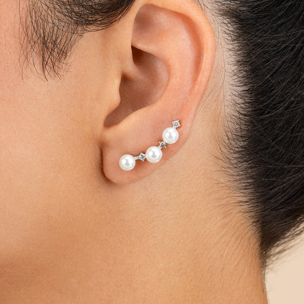 Sterling Silver Siena CZ & Pearl Threader Earrings