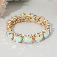 Round Stone Cluster Beaded Stretch Evening Bracelet