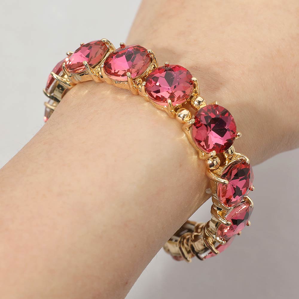 Round Stone Cluster Beaded Stretch Evening Bracelet
