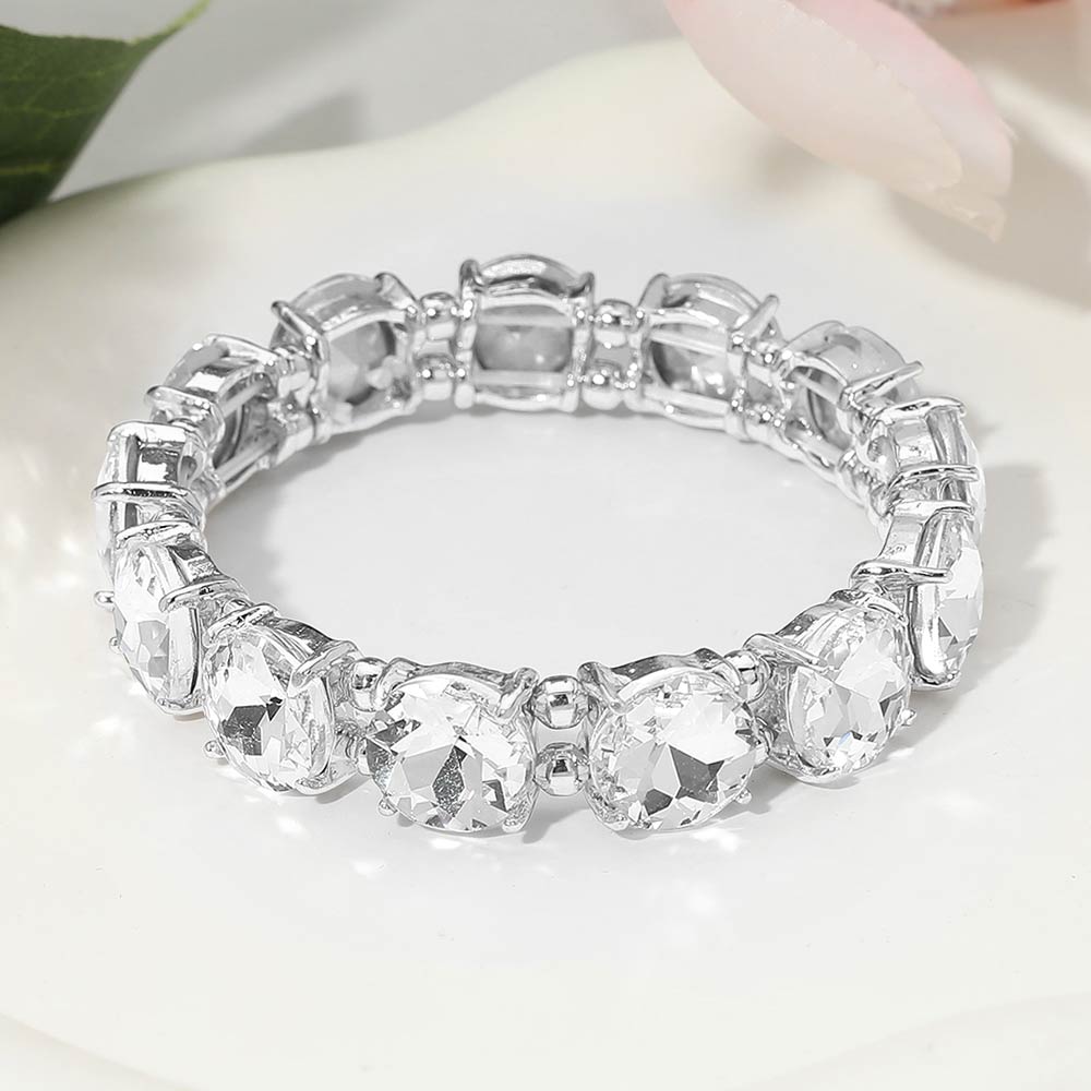 Round Stone Cluster Beaded Stretch Evening Bracelet