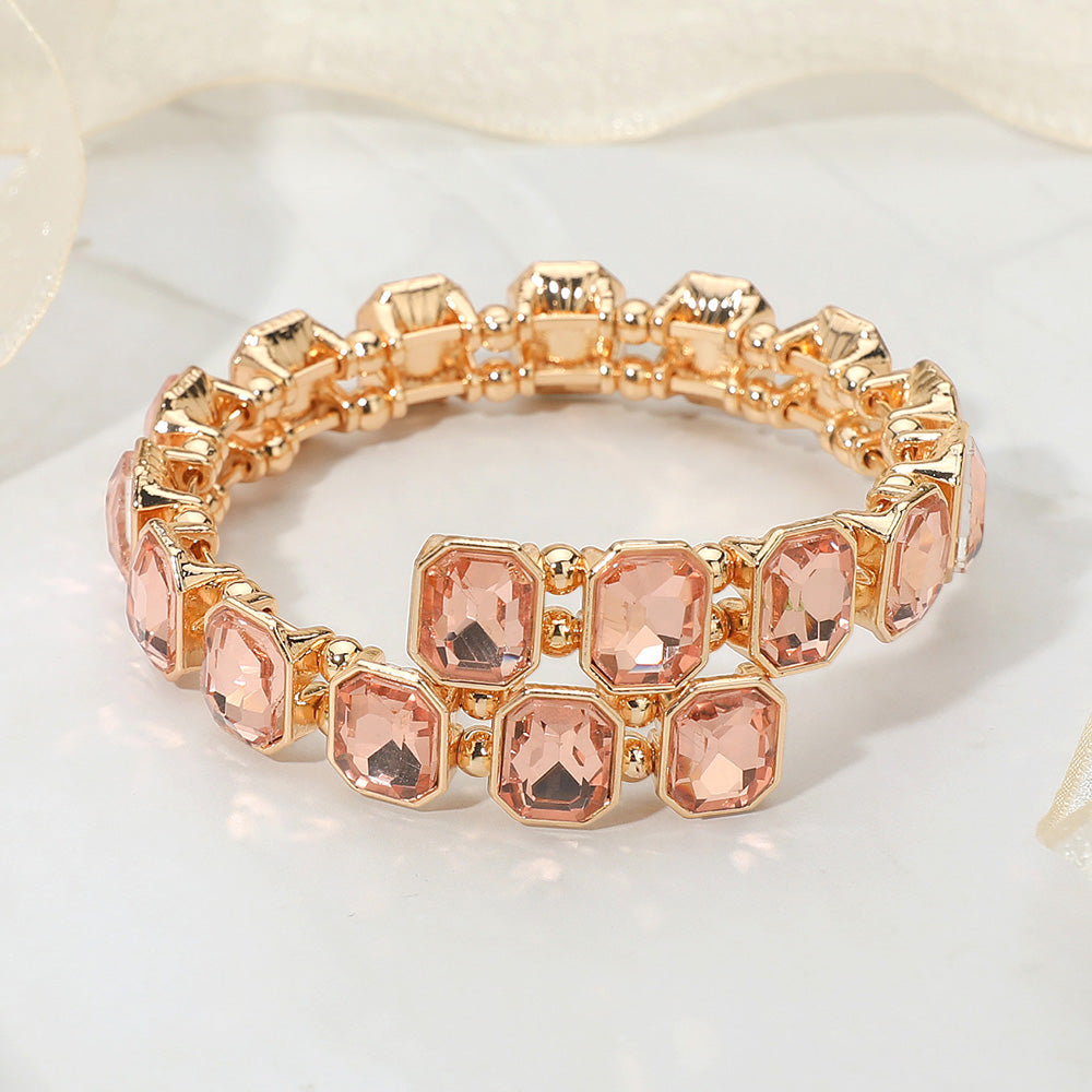 Rectangle Stone Cluster Link Adjustable Evening Bracelet