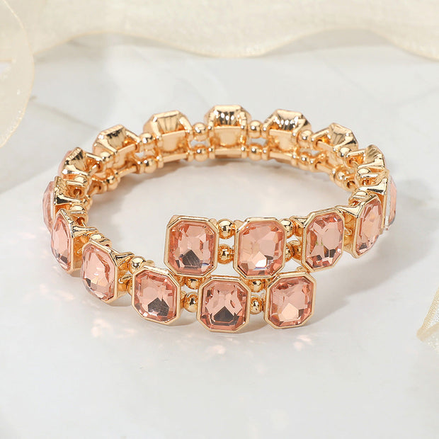 Rectangle Stone Cluster Link Adjustable Evening Bracelet