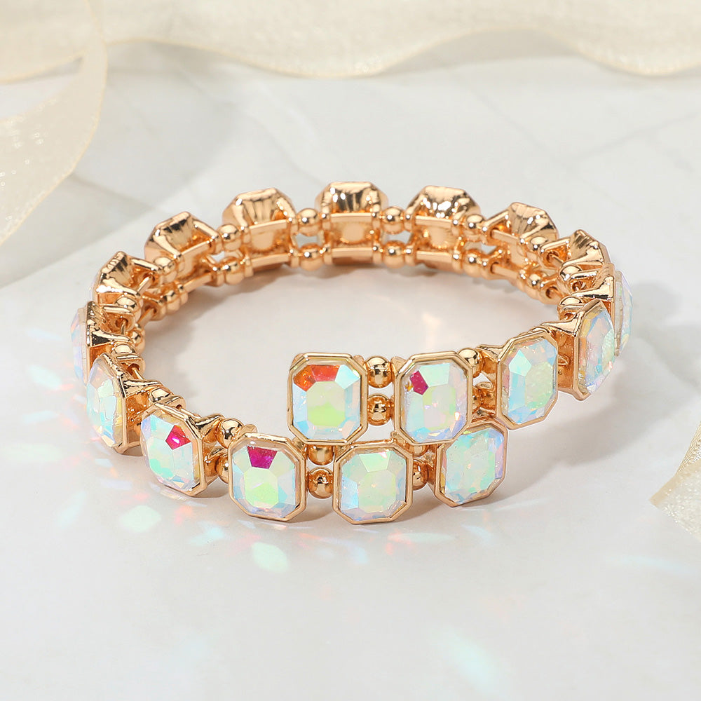 Rectangle Stone Cluster Link Adjustable Evening Bracelet