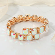 Rectangle Stone Cluster Link Adjustable Evening Bracelet