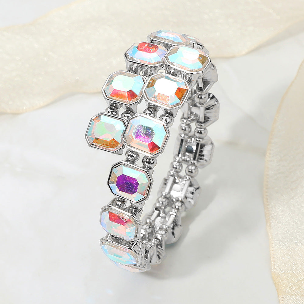 Rectangle Stone Cluster Link Adjustable Evening Bracelet