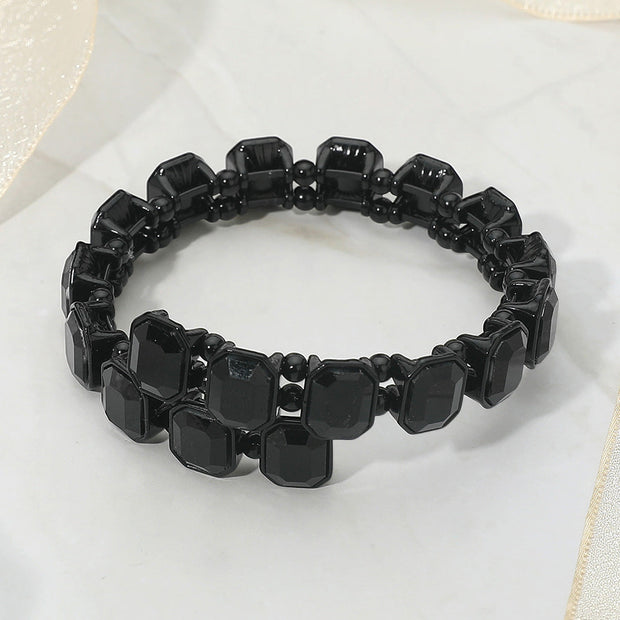 Rectangle Stone Cluster Link Adjustable Evening Bracelet