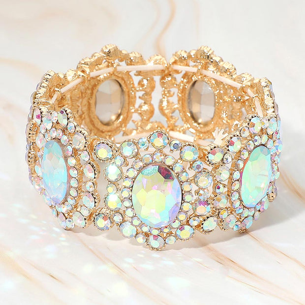Oval Stone Accented Link Stretch Evening Bracelet
