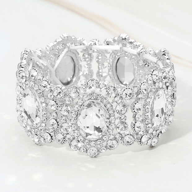Oval Stone Accented Link Stretch Evening Bracelet