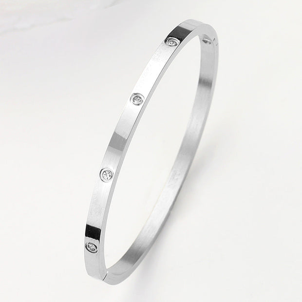 Stainless Steel CZ Stone Embellished Bangle Bracelet