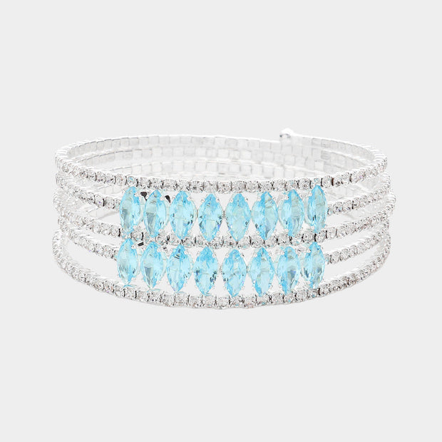 CZ Marquise Stone Accented Rhinestone Paved Adjustable Evening Bracelet