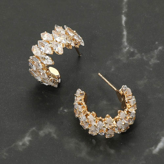 Marquise CZ Stone Cluster Embellished Evening Hoop Earrings