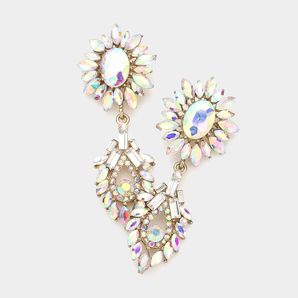 Crystal Rhinestone Sunflower Evening Earrings