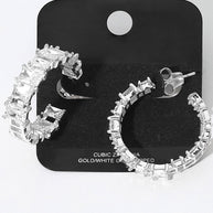 Gold Dipped Square CZ Stone Cluster Around Evening Hoop Earrings