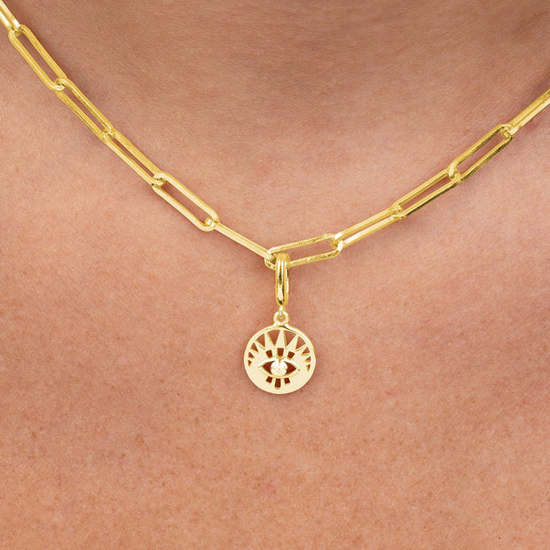 Sterling Silver CZ Evil Eye Disc Charm