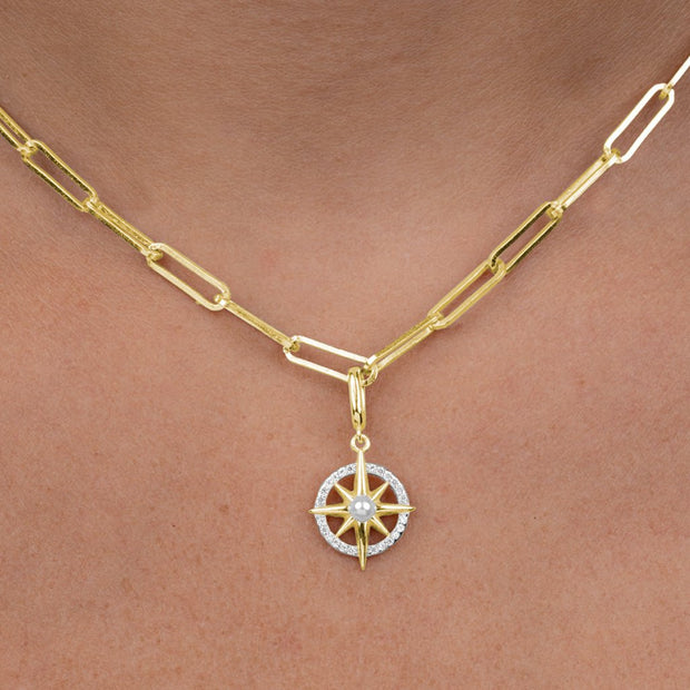 Sterling Silver CZ & Pearl Compass
