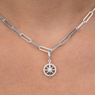 Sterling Silver CZ & Pearl Compass