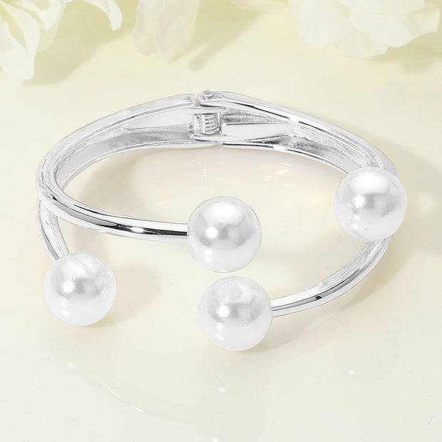 Pearl Tip Hinged Bangle Bracelet
