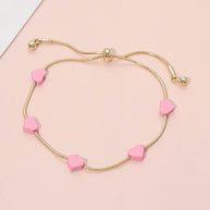 Flat Heart Charm Station Adjustable Cinch Pull Tie Bracelet