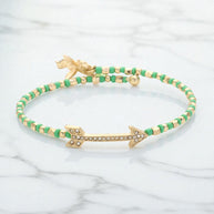 Stone Paved Arrow Pointed Cupid Charm Beaded Adjustable Bracelet