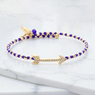 Stone Paved Arrow Pointed Cupid Charm Beaded Adjustable Bracelet