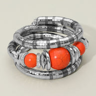 Chunky Beads Accent Adjustable Coil Wrapped Bracelet