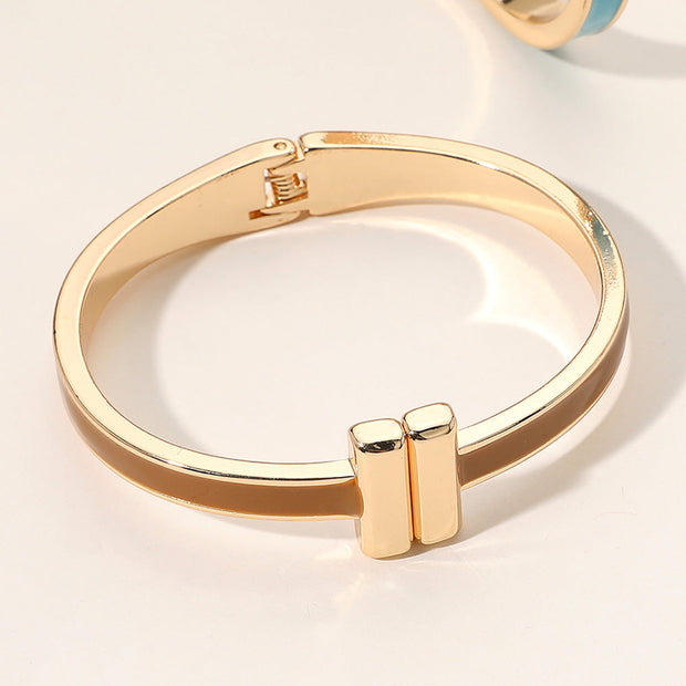 Metal Bar Tip Enamel Hinged Bangle Bracelet