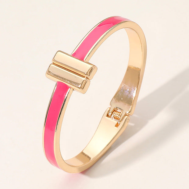 Metal Bar Tip Enamel Hinged Bangle Bracelet