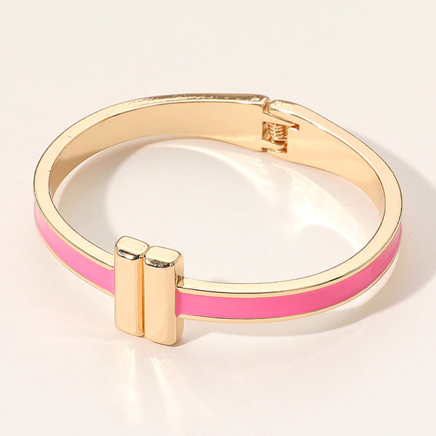Metal Bar Tip Enamel Hinged Bangle Bracelet