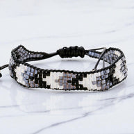 Chevron Pattern Cube Beaded Adjustable Cinch Pull Tie Bracelet