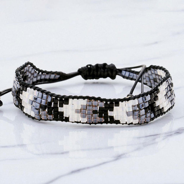 Chevron Pattern Cube Beaded Adjustable Cinch Pull Tie Bracelet