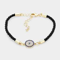 Rhinestone Embellished Evil Eye Charm Bracelet