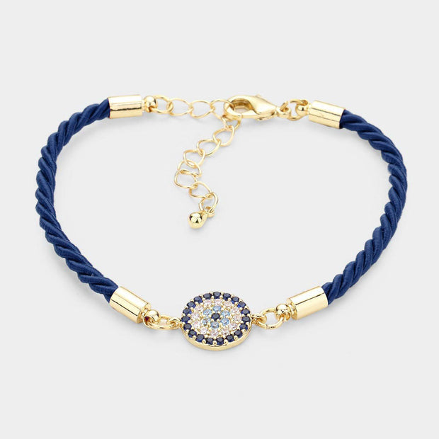 Rhinestone Embellished Evil Eye Charm Bracelet