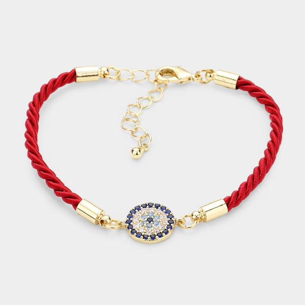 Rhinestone Embellished Evil Eye Charm Bracelet