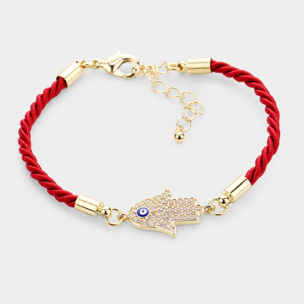 Rhinestone Embellished Hamsa Hand Enamel Evil Eye Charm Bracelet