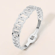 Stainless Steel CZ Pave Circle Link Hinged Bangle Bracelet