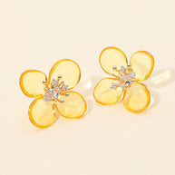 Rhinestone Accent Transparent Resin Petal Flower Earrings