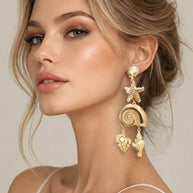 Bold Textured Starfish Shell Link Drop Statement Earrings