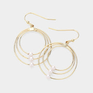 Pearl Pointed Abstract Triple Open Circle Dangle Earrings