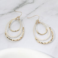 Metal Ball Faceted Beaded Triple Wire Teardrop Layered Dangle Earrings