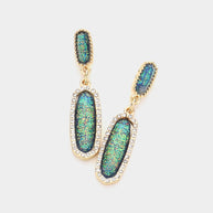 Stone Paved Around Oval Dangle Earrings