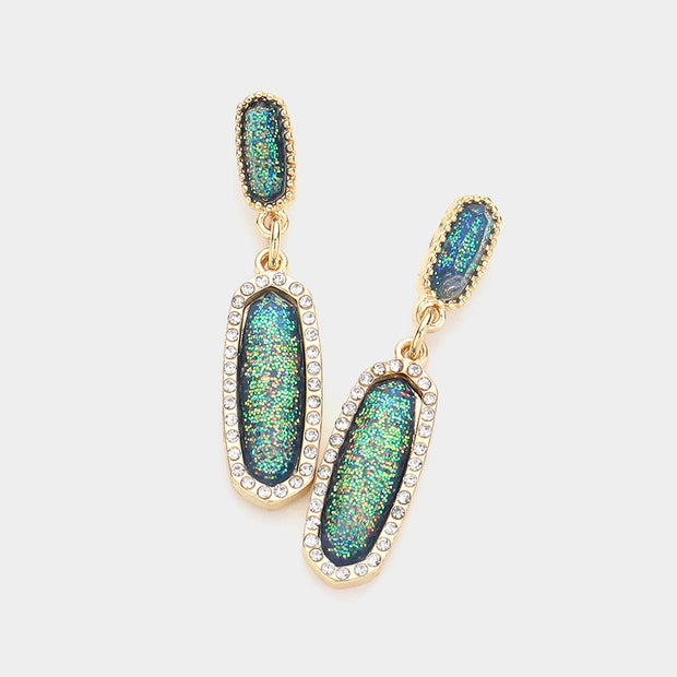 Stone Paved Around Oval Dangle Earrings