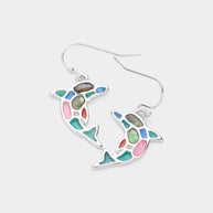 Abalone Pointed Enamel Dolphin Dangle Earrings