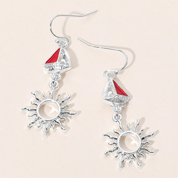 Nautical Sailboat Sun Link Drop Dangle Earrings