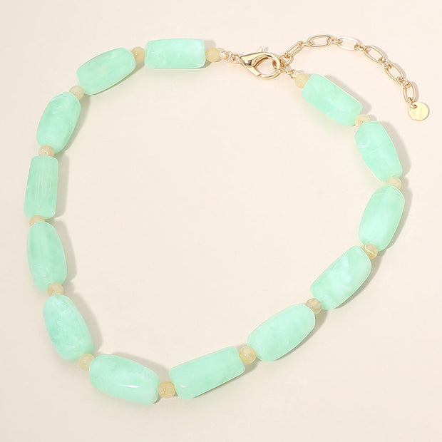 Chunky Rectangular Marbled Resin Beaded Statement Necklace