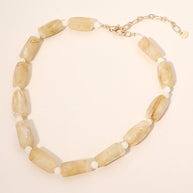 Chunky Rectangular Marbled Resin Beaded Statement Necklace
