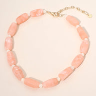 Chunky Rectangular Marbled Resin Beaded Statement Necklace