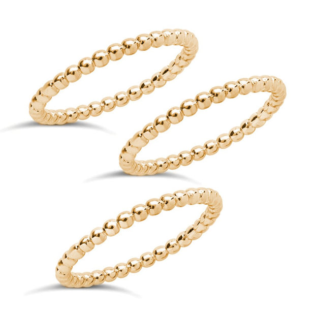 14K Gold Plated Sterling Silver Beaded Ring Set of 3