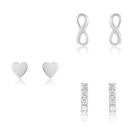 Sterling Silver Heart & Infinity Earring Set of 3