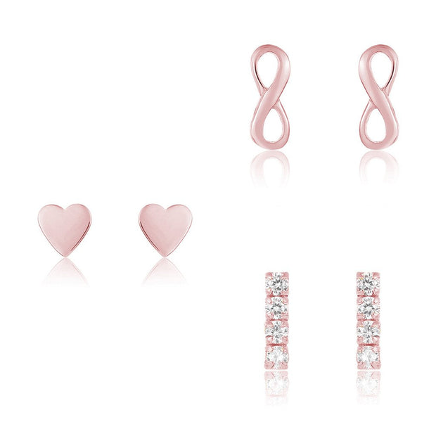 Sterling Silver Heart & Infinity Earring Set of 3