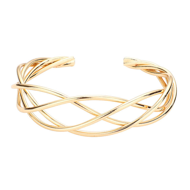 Brass Metal Braided Cuff Bracelet